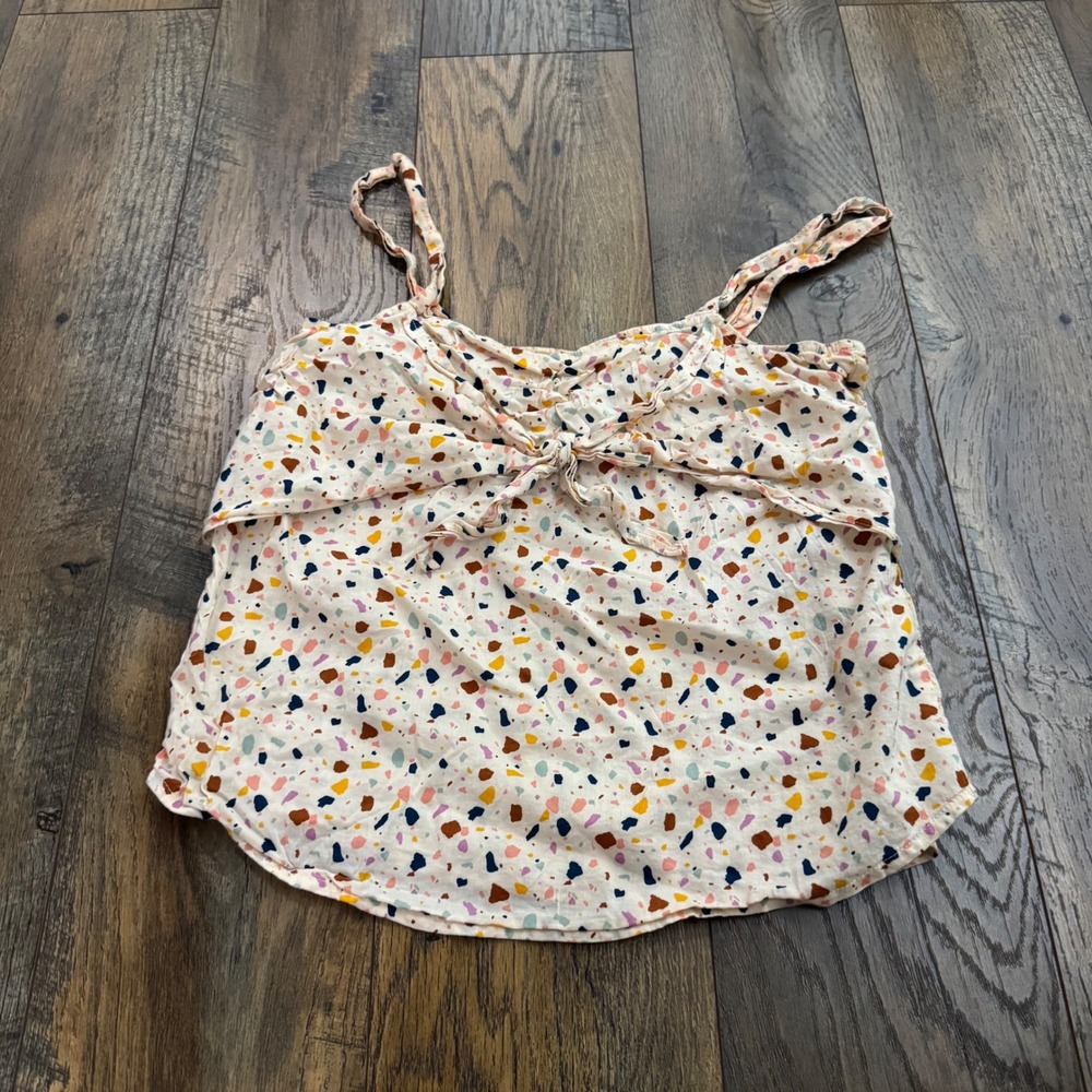 Madewell Terrazzo Print Tie Front Cami Tank Top Cream Multi Size 2 Cotton Indie